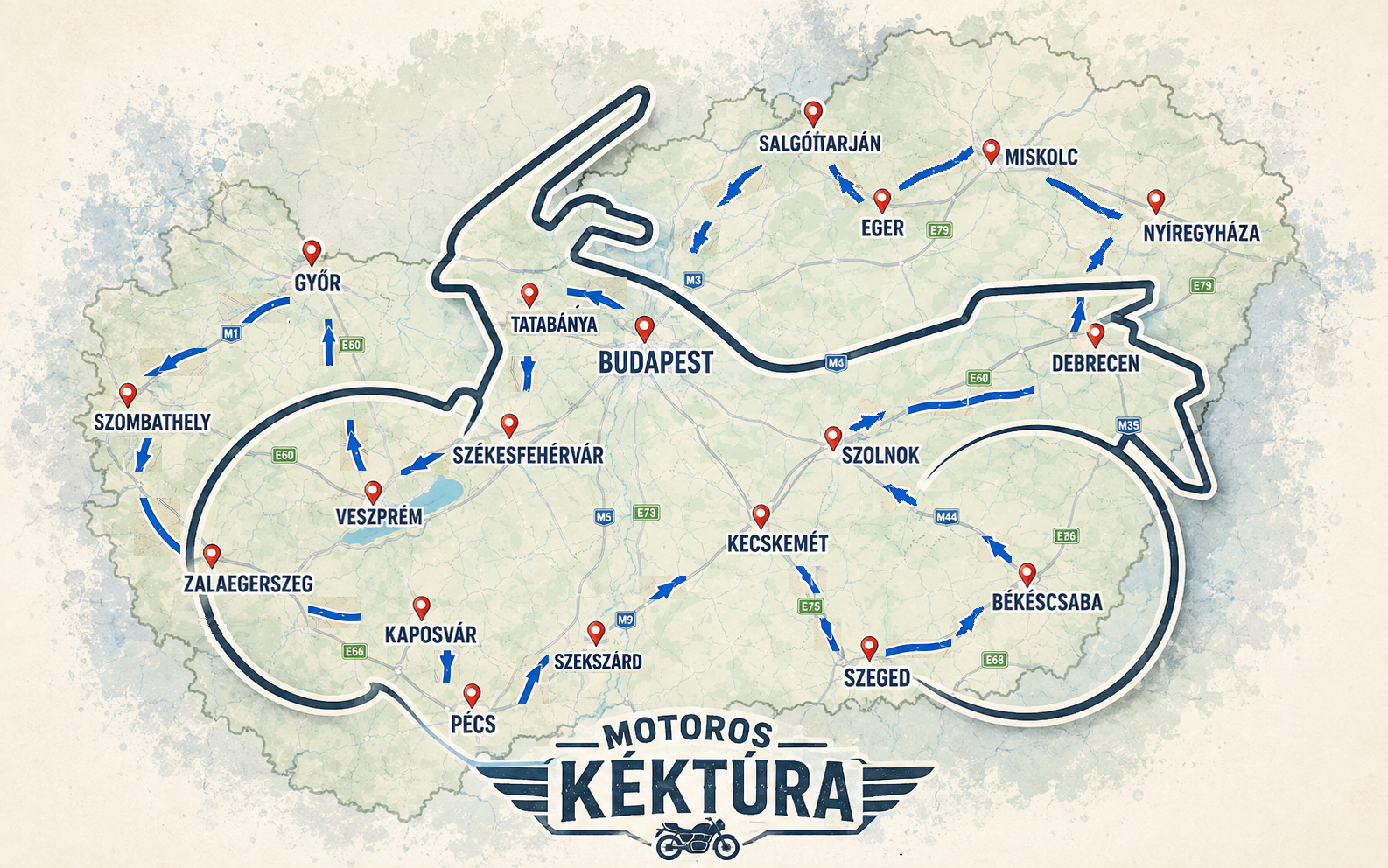 Motoros Kéktúra útvonaltérkép Magyarországon